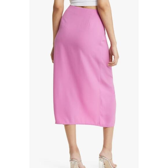 Open Edit Pink Faux Wrap Midi Skirt Size 1X - Picture 2 of 13